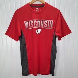 Colosseum UW Badgers Performance Top Mens Small S Red Grey Crew Neck T Shirt